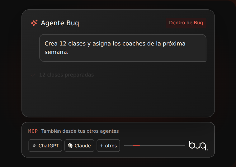 Dos experiencias: el agente dentro de Buq y un agente externo conectado vía MCP.